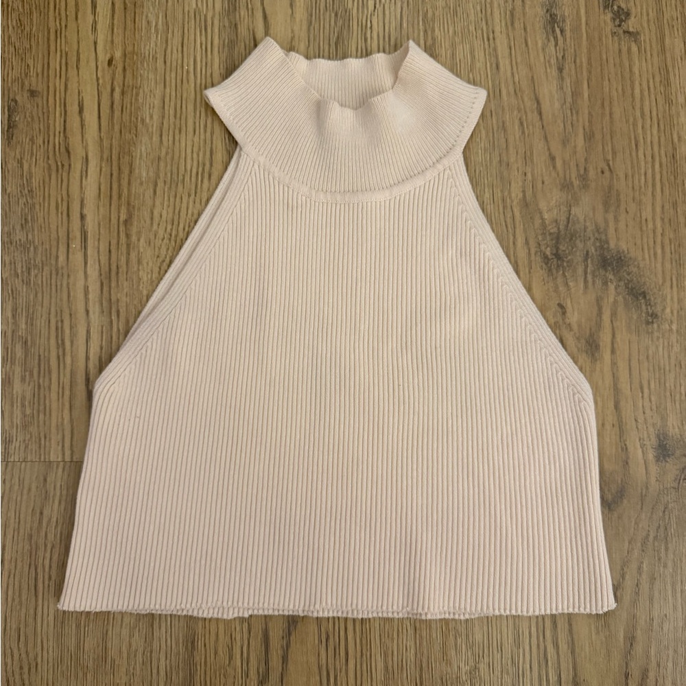 Zara Ribbed Mock Neck Tank Top - Light Pink